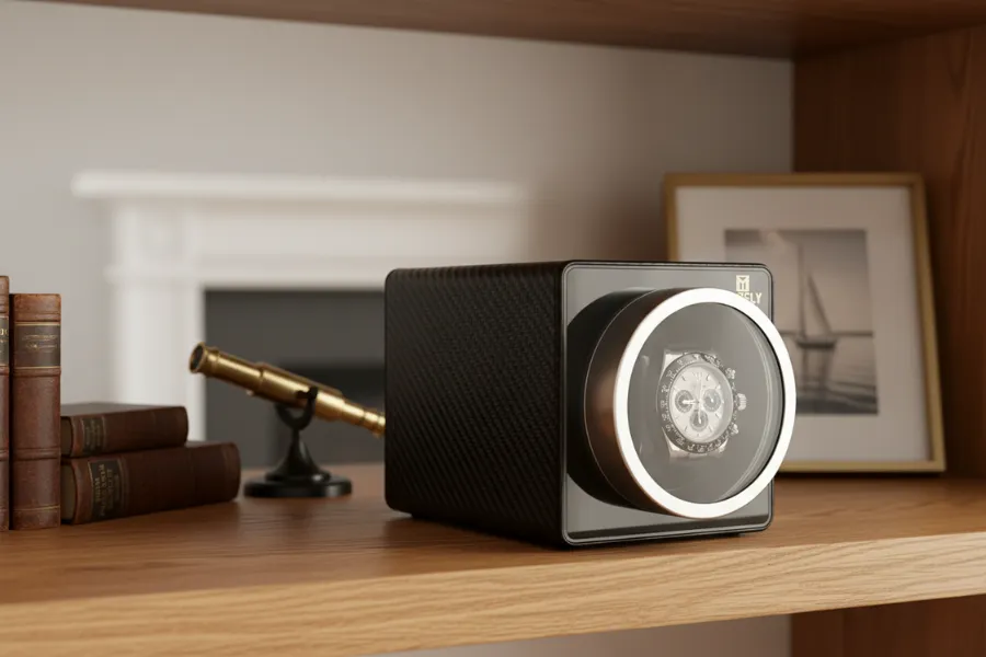 Mozsly watch winder on the shelf