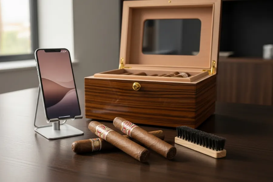 Cigars, humidor and the phone