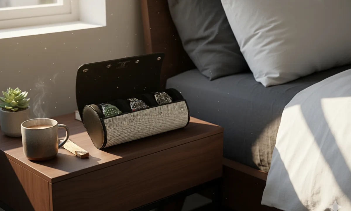 Mozsly watch roll on the nightstand